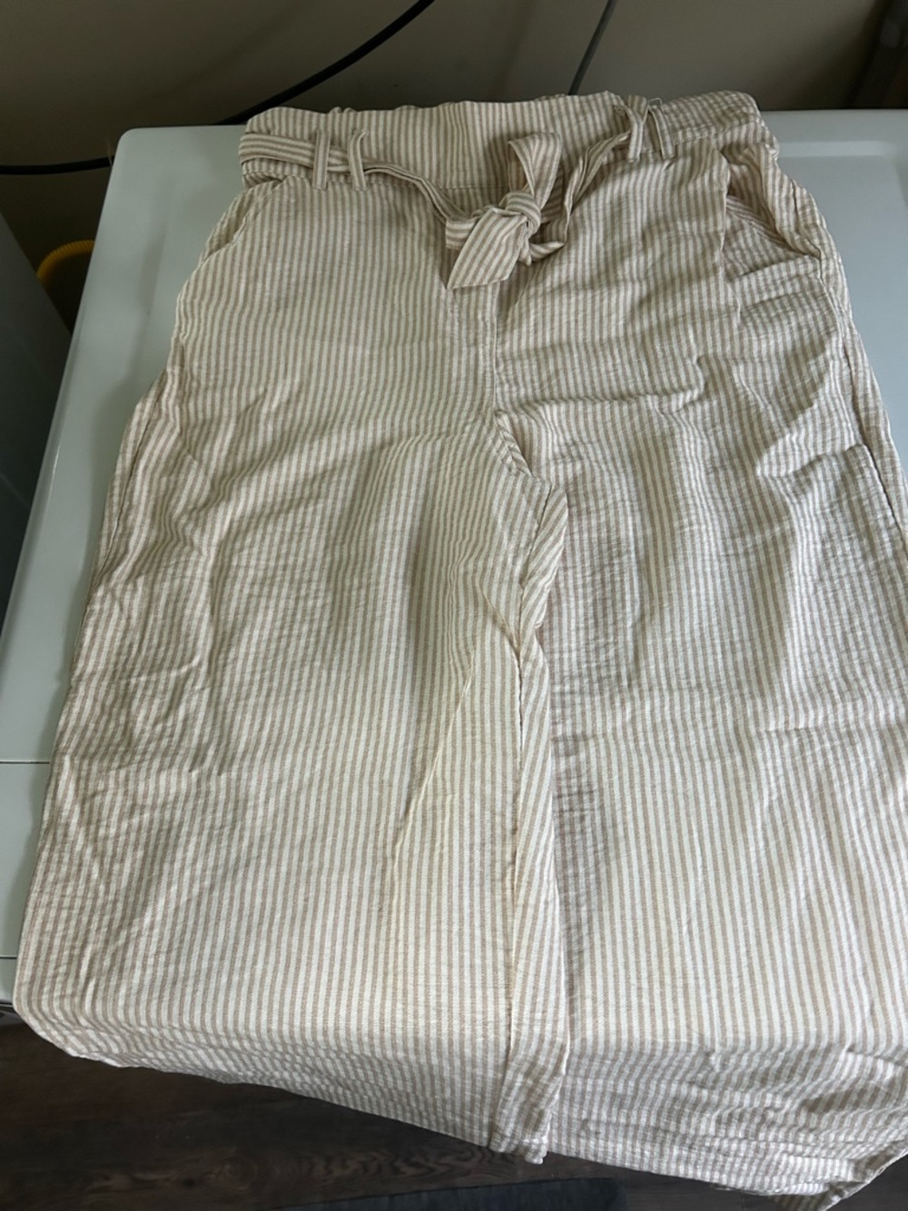 Maurices Beige & Cream Striped Tie-Waist Pants